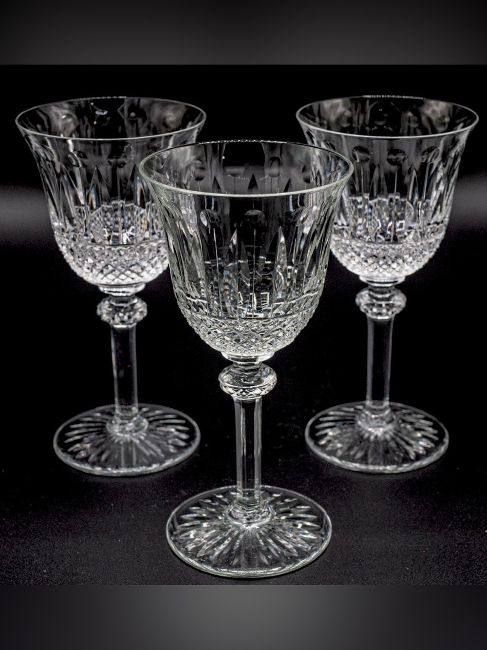 Saint Louis Tommy Cut Crystal Wine Glasses Luxury French Old Money (set of 3)